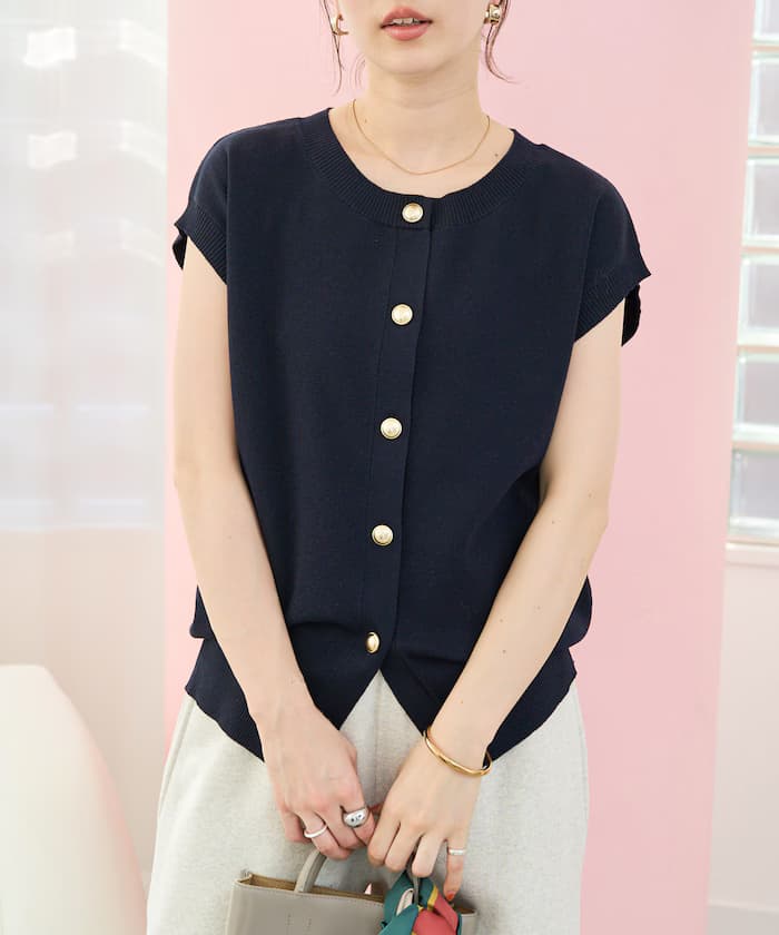 夏季針織衫金鈕扣圓領背心【限定展開】