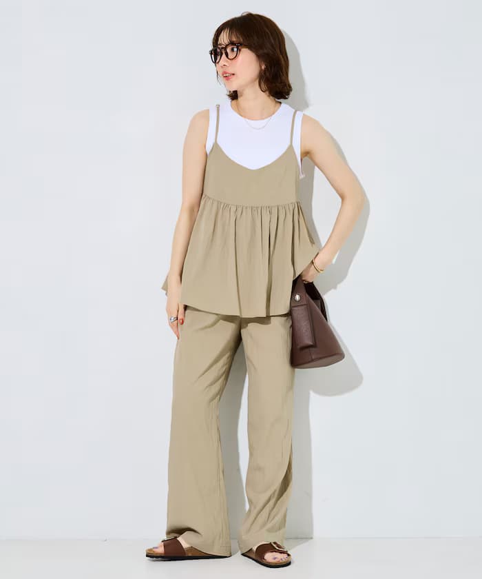 尼龍褶皺吊帶褲裝組合【限定展開】