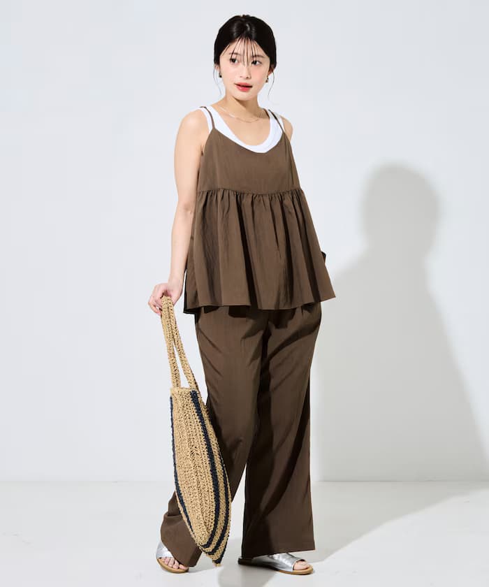 尼龍褶皺吊帶褲裝組合【限定展開】