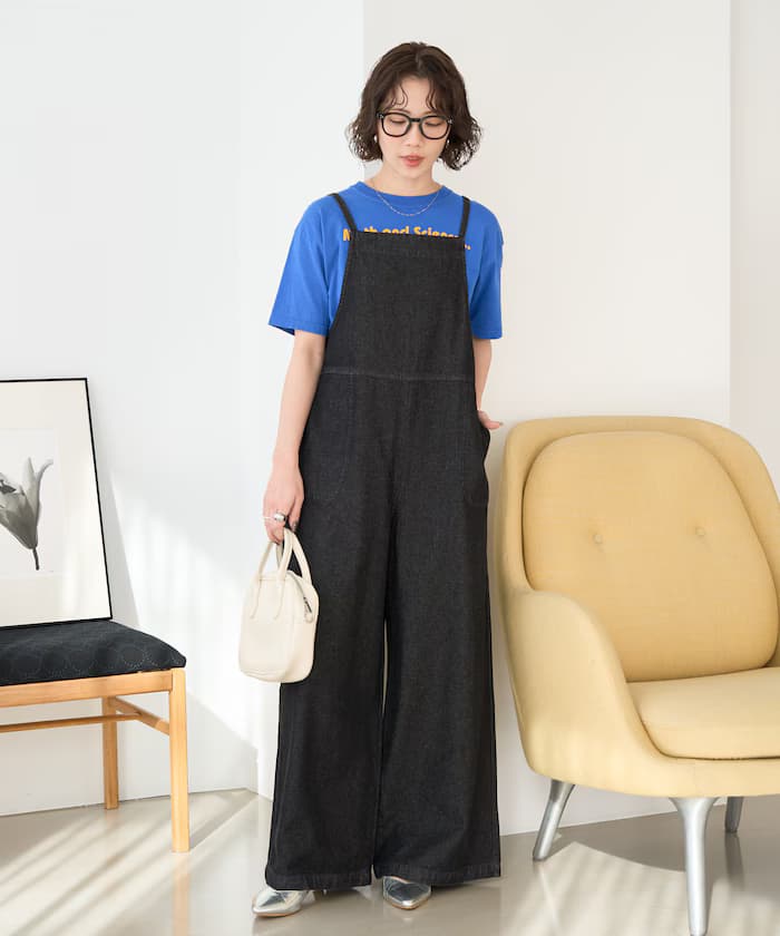 紐丹寧吊帶褲【限定展開】