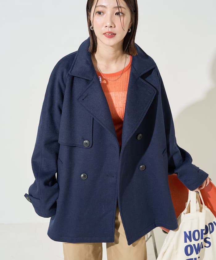 羊毛風衣短版大衣【限定展開】