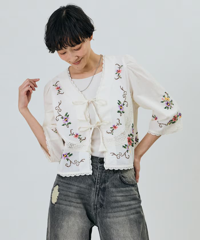 印度花卉十字刺繡蕾絲披肩外套