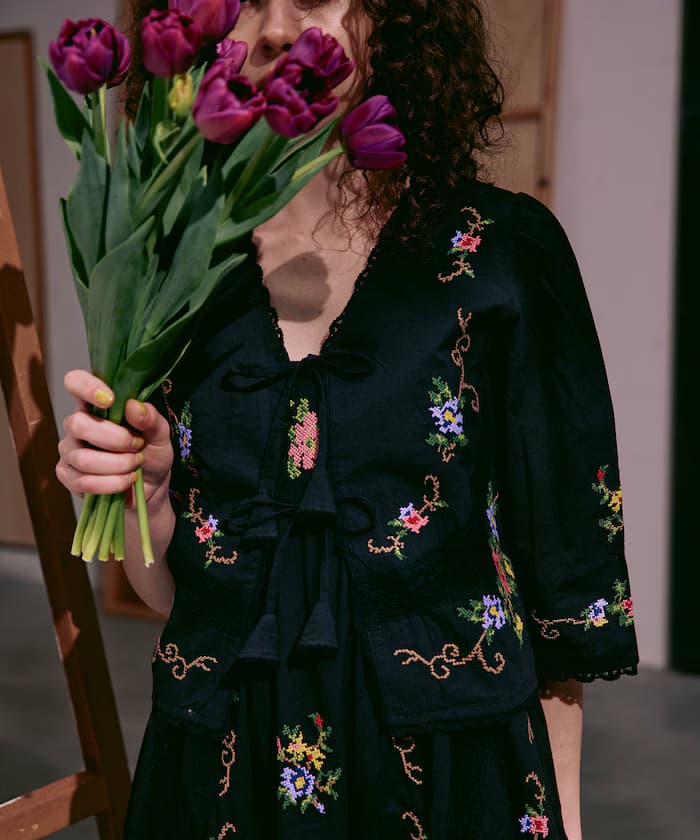 印度花卉十字刺繡蕾絲披肩外套