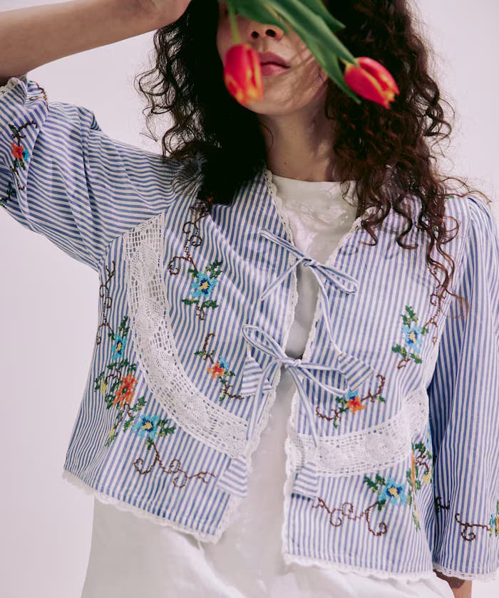 印度花卉十字刺繡蕾絲披肩外套