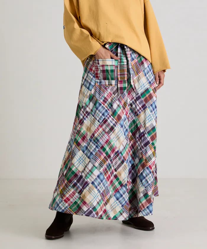 印度拼布格紋綁帶裙