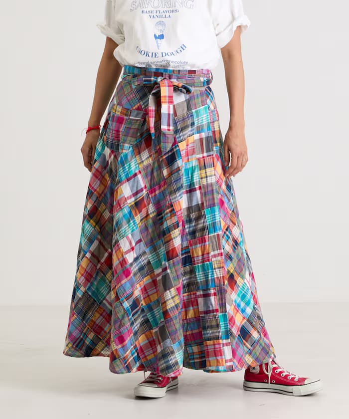 印度拼布格紋綁帶裙