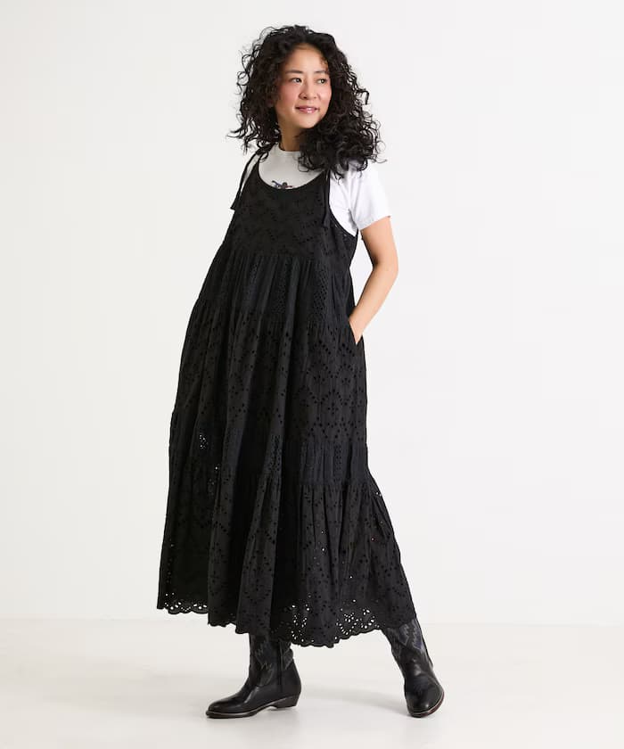 印度層次肩蝴蝶結吊帶洋裝