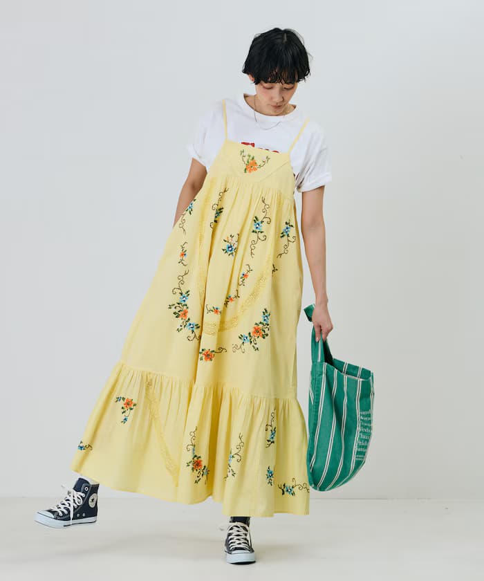 印度花卉十字刺繡蕾絲細肩帶洋裝