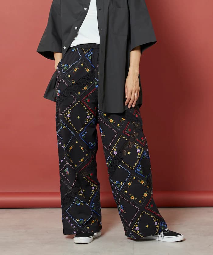 花卉手帕刺繡鬆緊褲