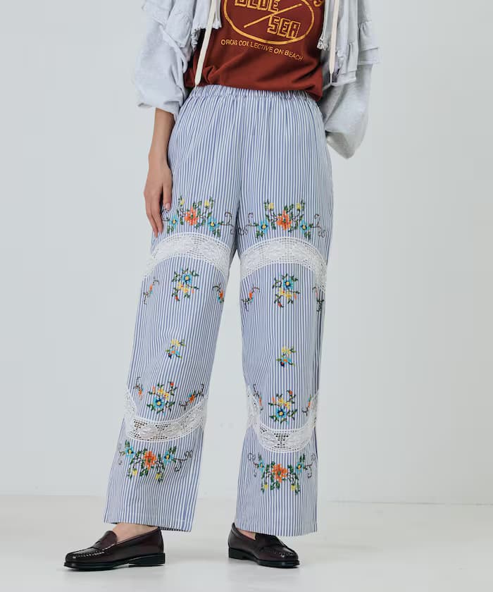 印度花卉十字刺繡蕾絲褲子