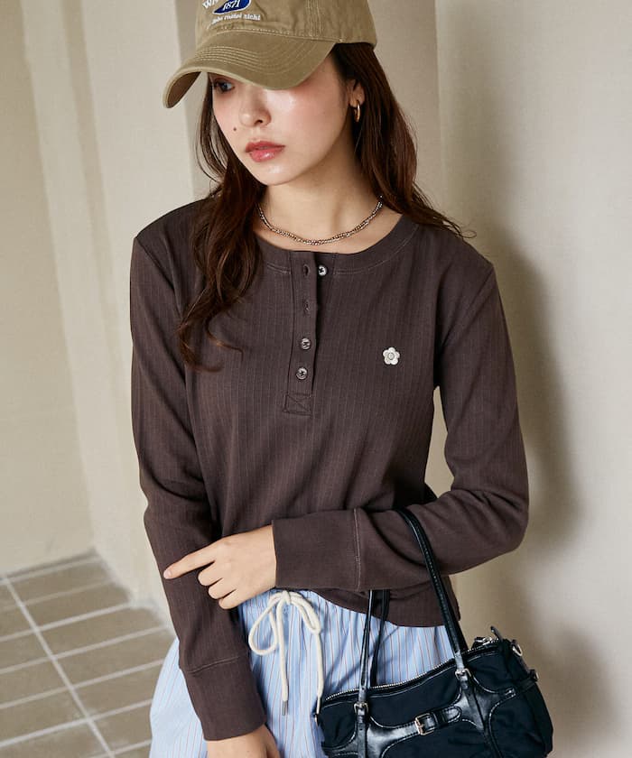 MARY QUANT×PUBLUX 限定款 肋條亨利領長袖T恤