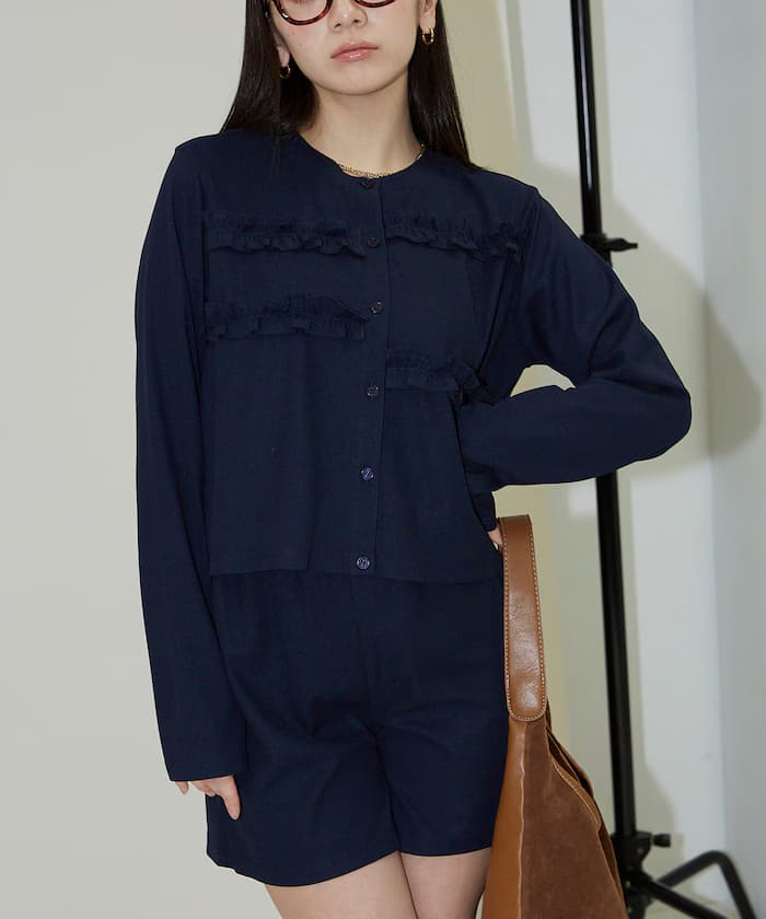 荷葉邊設計 針織開衫短褲 套裝組合 限定展開