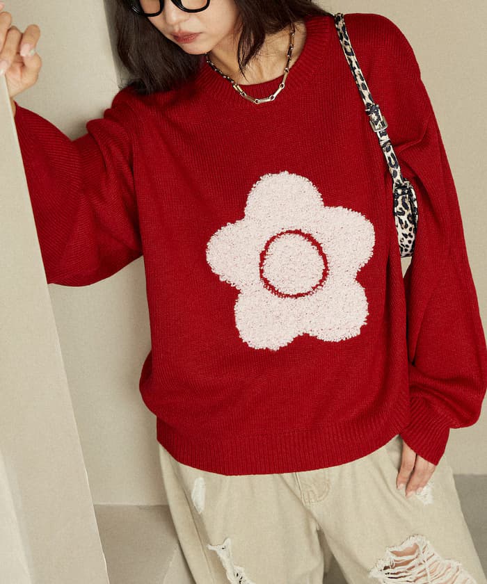 相良花卉紋理藝術提花針織衫 限定展開