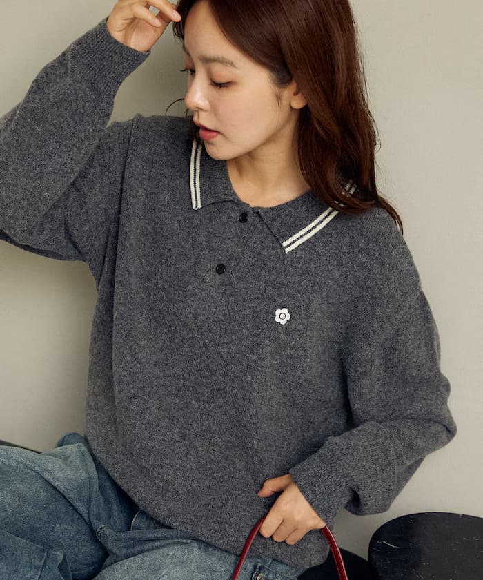 領口線一點刺繡針織Polo衫 限定展開