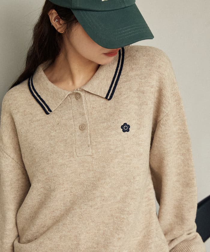 領口線一點刺繡針織Polo衫 限定展開