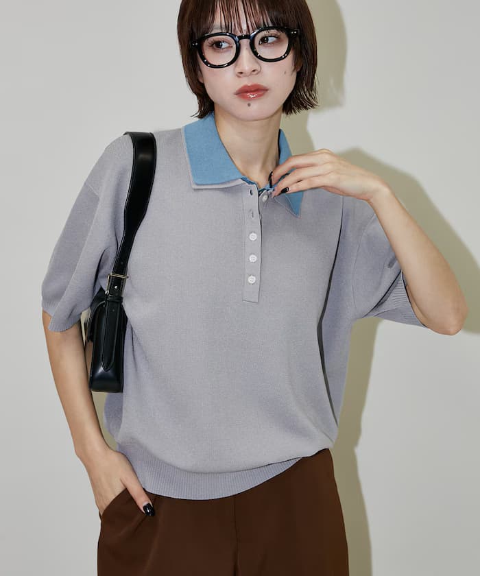 配色雙層領口半袖針織Polo衫 限定展開