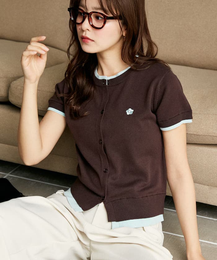 分層風短版短袖針織開衫 限定展開