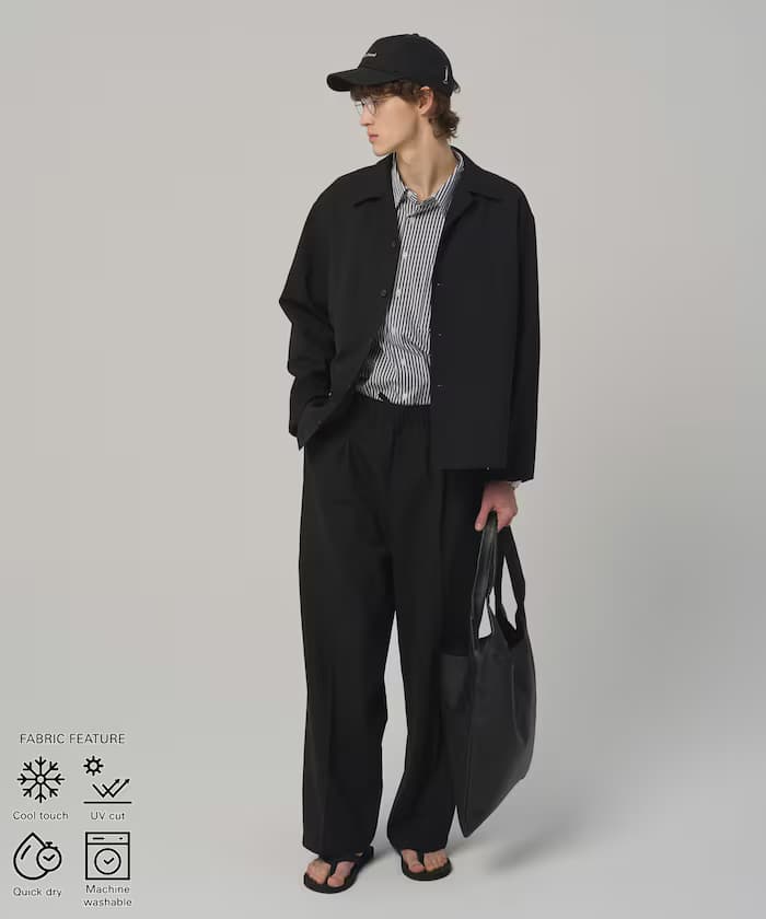 機能性素材 寬鬆版型 CPO襯衫 ＆ 寬版鬆緊褲子 套裝 / 可水洗 / UVカット / 速乾性 / 接觸冷感