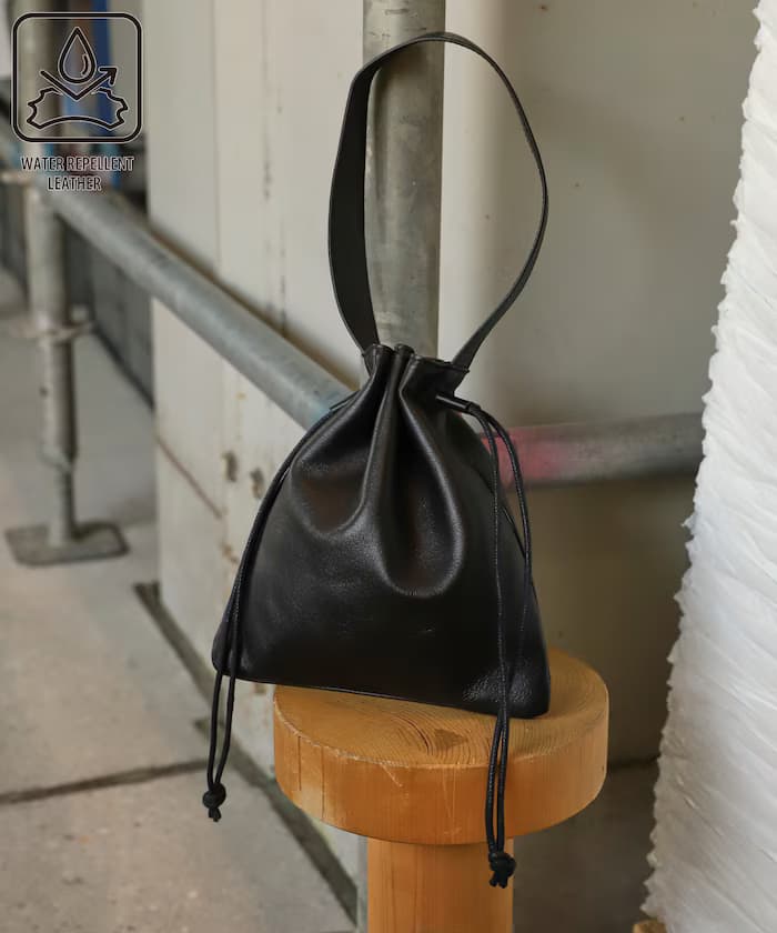 單手繫繩牛皮手提包 撥水皮革
