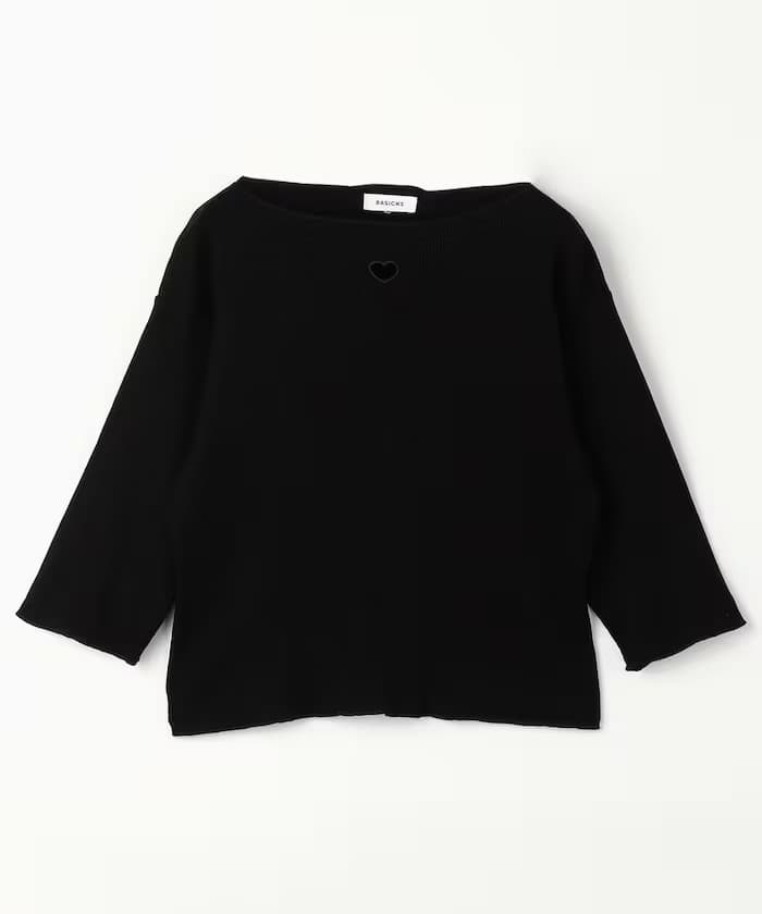 T Rib T-shirt / a-T01 / ハート刺繍 5分袖 棉質 リブ上衣