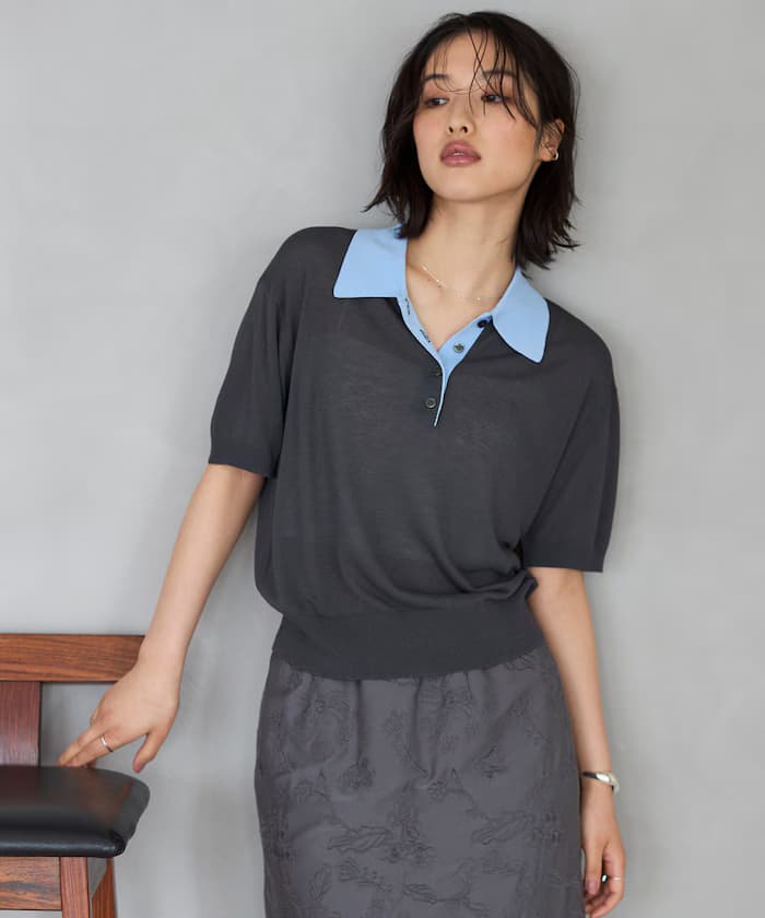 寬鬆版型配色設計POLO針織衫 / 雙色 / 多色橫條紋