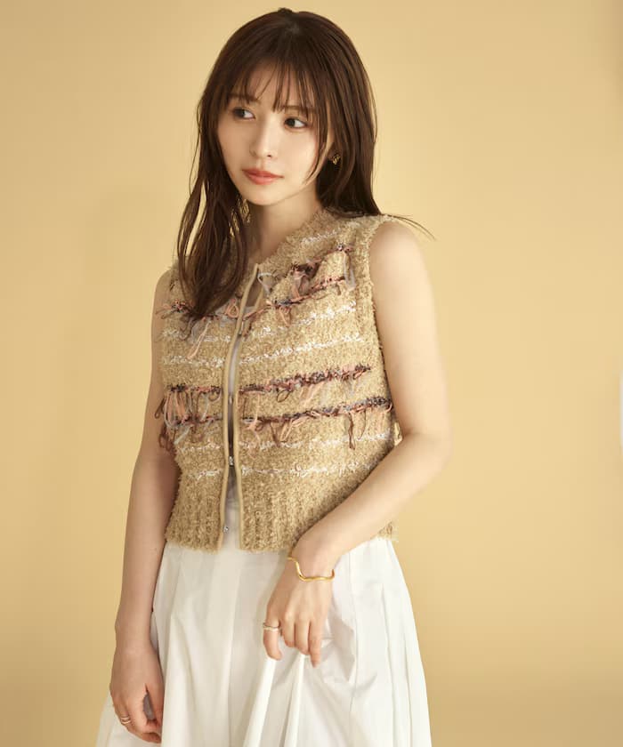 異素材流蘇橫條紋針織衫背心