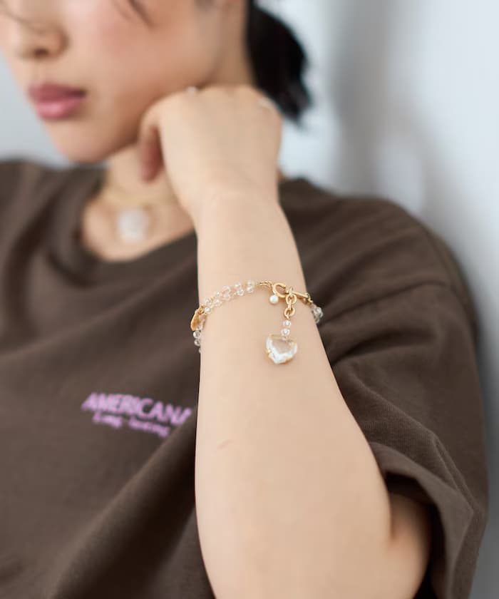 復古玻璃愛心鏈式手環