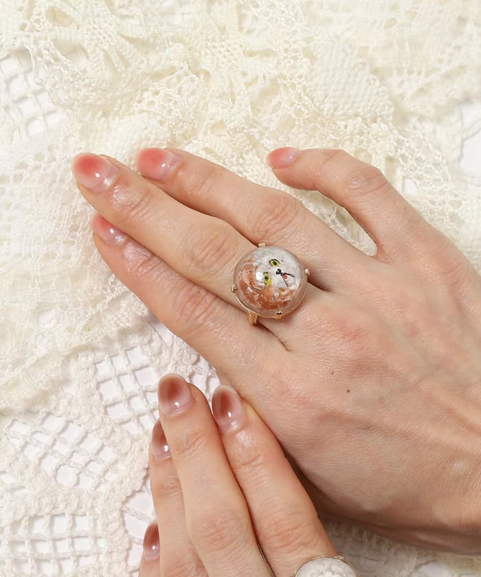 復古玻璃狗狗戒指圓頂