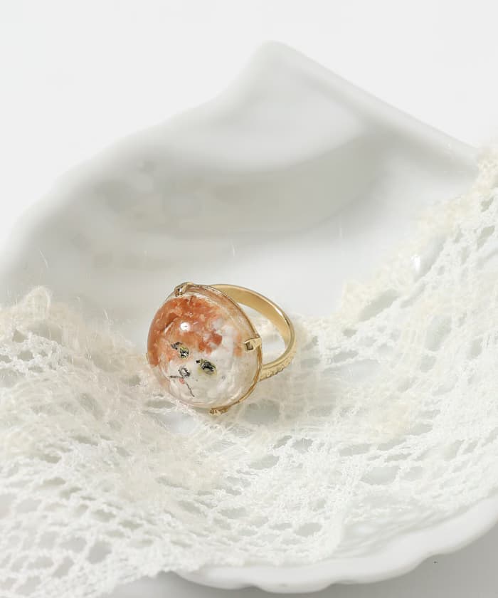 復古玻璃狗狗戒指圓頂