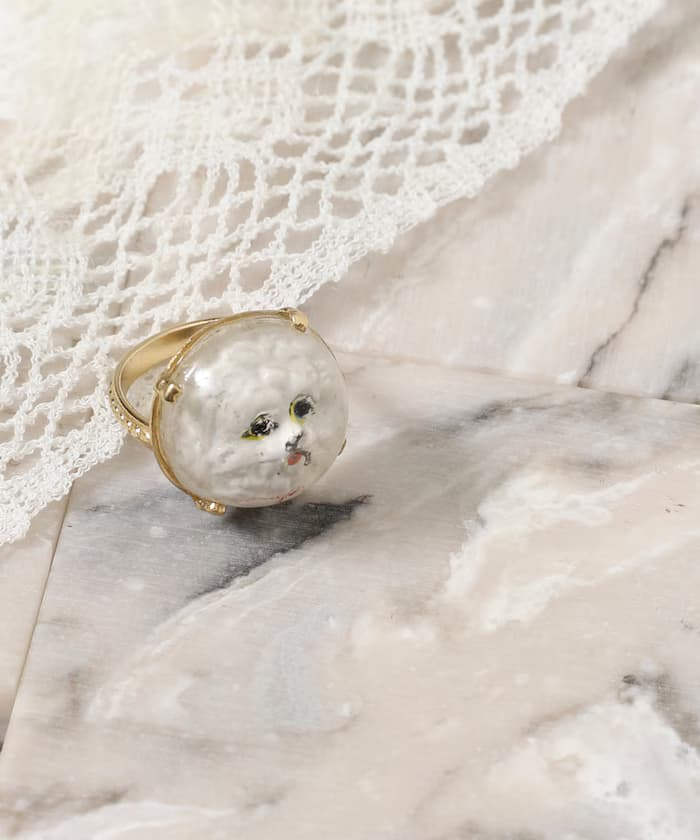 復古玻璃狗狗戒指圓頂