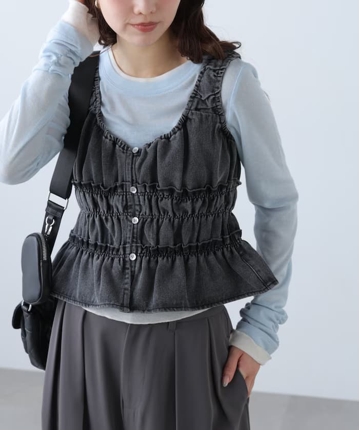 褶皺丹寧背心