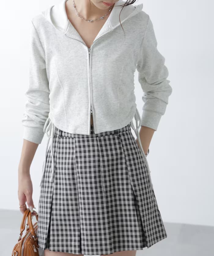 側邊束繩設計拉鍊連帽衫